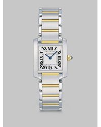 Cartier | Metallic Tank Francaise Stainless Steel & 18k Yellow Gold Watch On Bracelet, Small | Lyst