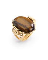 Judith Leiber | Brown Tigers Eye Cocktail Ring | Lyst
