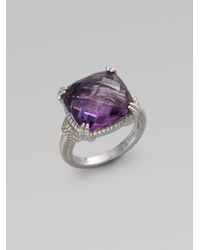 Judith Ripka | Metallic Amethyst Sterling Silver Cushion Stone Ring | Lyst