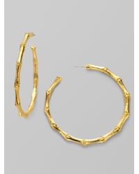Kenneth Jay Lane | Metallic Bamboo Textured Hoop Earrings | Lyst