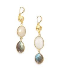Indulgems | Metallic Moonstone Labradorite Bezel Cut Drop Earrings | Lyst