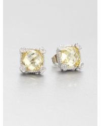Judith Ripka | Yellow La Petite Canary Crystal & Sterling Silver Cushion Stud Earrings | Lyst