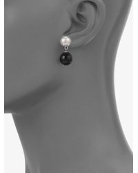Majorica | 10mm White Pearl Black Onyx Sterling Silver Earrings | Lyst