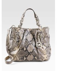 MICHAEL Michael Kors | Natural Embossed Python Leather Tote Bag | Lyst