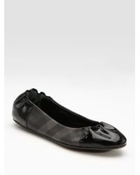 Burberry | Black Coated Canvas & Patent Leather Ballet Flats | Lyst