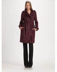 Burberry | Red Double Breasted Tweed Coat | Lyst