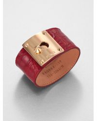 Fendi | Red Crocodile Embossed Leather Cuff Bracelet | Lyst