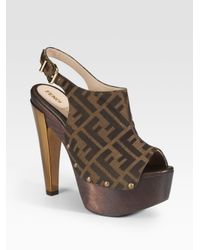 Fendi | Brown Safari Logo-detailed Clogs | Lyst