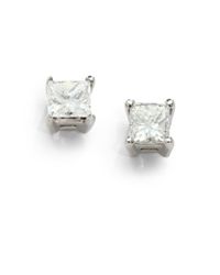 Saks Fifth Avenue | Metallic 5 Tcw Princess Diamond 18k White Gold Stud Earrings | Lyst