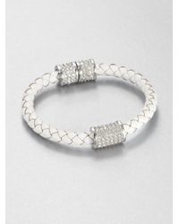 Michael Kors | Metallic Leather Crystal Silvertone Stainless Steel Bracelet | Lyst