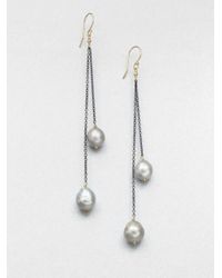 Mizuki | Metallic 6mm 9mm Baroque South Sea Pearl 14k Gold Drop Earrings | Lyst