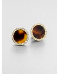 Michael Kors | Brown Tortoise-Print Button Earrings | Lyst