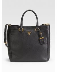 Prada | Black Vitello Daino Calfskin Tote | Lyst