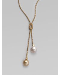 Majorica | 14mm White and Champagne Baroque Pearl Lariat Necklace | Lyst