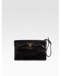 Prada | Black Leather Zip Wristlet | Lyst