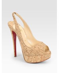 Christian Louboutin | Natural Lady Cork Peep Toe Slingback Platform Pumps | Lyst
