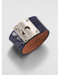 Fendi | Metallic Crocodile Embossed Leather Cuff Bracelet | Lyst