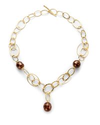 Majorica | Metallic 14mm Chocolate Baroque Pearl 18k Gold Vermeil Open Link Necklace | Lyst