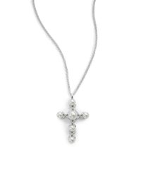 Majorica | 9mm11mm White Pearl Sterling Silver Cross Pendant Necklace | Lyst