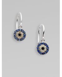 Sydney Evan | Diamond Blue Sapphire 14k White Gold Evil Eye Earrings | Lyst