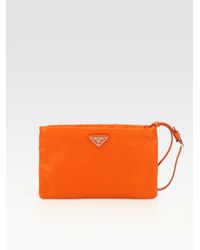 Prada | Orange Vela Nylon Zip Wristlet | Lyst
