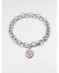 Judith Ripka | Metallic Fontaine Pink Crystal & Sterling Silver Single Heart Charm Bracelet | Lyst
