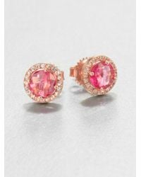 KALAN by Suzanne Kalan | Metallic Salmon Topaz, White Sapphire & 14k Rose Gold Round Stud Earrings | Lyst