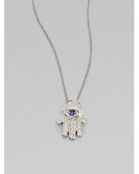 Roberto Coin | Metallic Diamond Blue Sapphire 18k White Gold Hamsa Necklace | Lyst