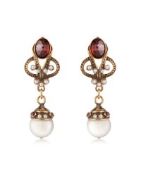 Alcozer & J | Metallic Gemstone and Pearl Drop Earrings | Lyst