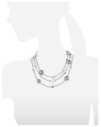 AZ Collection - Gray Glass Pearl Triple Chain Necklace - Lyst