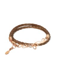 Sho London - Brown Mari Fiendship Rose Gold Plated & Leather Double Bracelet - Lyst