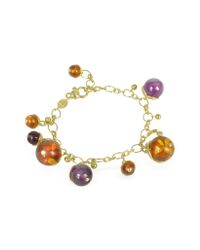 Torrini | Metallic Tulipani Amethyst And Amber Charm 18K Gold Bracelet | Lyst