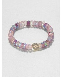 Sydney Evan | Multicolor Diamond 14k Yellow Gold Amethyst Beaded Stretch Bracelet | Lyst