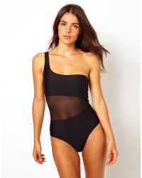 Mouille' Asos One Shoulder Mesh Insert Swimsuit in Black ...
