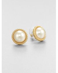 kate spade new york | Metallic Seaport Faux Pearl Button Earrings | Lyst
