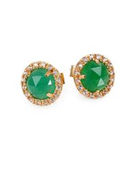 Mija | Green Jade & White Sapphire Mini Button Earrings | Lyst