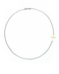 Mizuki | Metallic 14k Yellow Gold & Blackened Sterling Silver Side Cross Necklace | Lyst