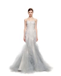 Lyst - Zac Posen Hand Painted Tulle Strapless Ruffle Skirt Gown in Gray
