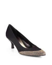 Stuart Weitzman | Black Fairlady Glitter Lamé Satin Pumps | Lyst