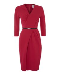 Max mara studio Asmara Short Sleeve Wrap Dress with Belt in Red | Lyst