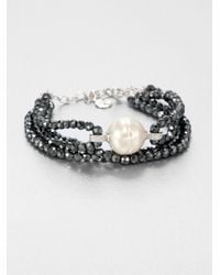 Majorica | Metallic 16Mm White Baroque Pearl, Hematite & Sterling Silver Four-Row Beaded Bracelet | Lyst