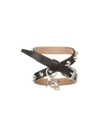 Alexander McQueen | Black Cone Stud Leather Double Wrap Skull Bracelet | Lyst