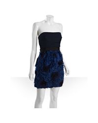 BCBGMAXAZRIA | Blue Strapless Rosette Cocktail Dress | Lyst