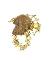 Bernard Delettrez - Metallic Gold With Wooden Skull Web Ring - Lyst