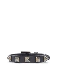 Valentino | Black Rockstud Noir Leather Skinny Bracelet | Lyst