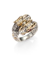 John Hardy | Metallic Naga Ruby, 18k Yellow Gold & Sterling Silver Double Dragon Ring | Lyst