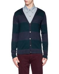 Scotch & Soda | Blue Striped Merino Wool Cardigan for Men | Lyst