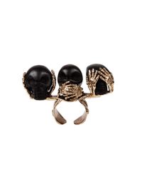 Bernard Delettrez | Metallic Bronze and Ebony Three Wise Monkeys Skull Ring | Lyst