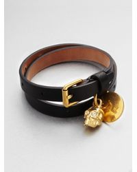 Alexander McQueen | Black Leather Skull Wrap Bracelet | Lyst