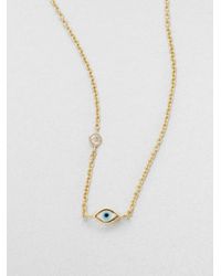 Sydney Evan | Metallic Diamond, Enamel & 14k Yellow Gold Mini Evil Eye Necklace | Lyst